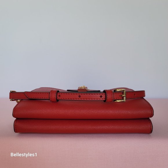MICHAEL KORS Ruby Small Double-Zip Saffiano Leather Crossbody Bag- Crimson ⭐ - Picture 10 of 16